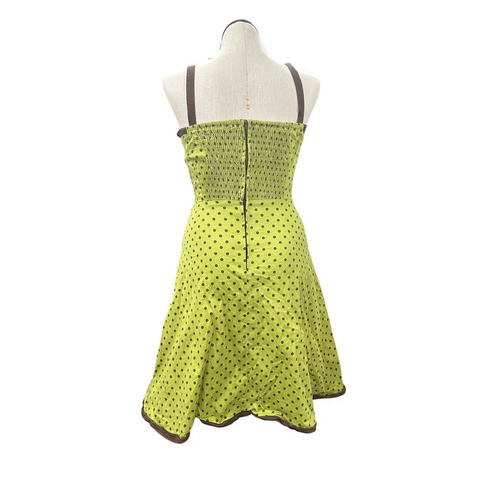 Kim Rogers Sleeveless Polka‎ Dot Dress Knee Length Green Brown Ruched Back Sz 10 - Picture 4 of 8